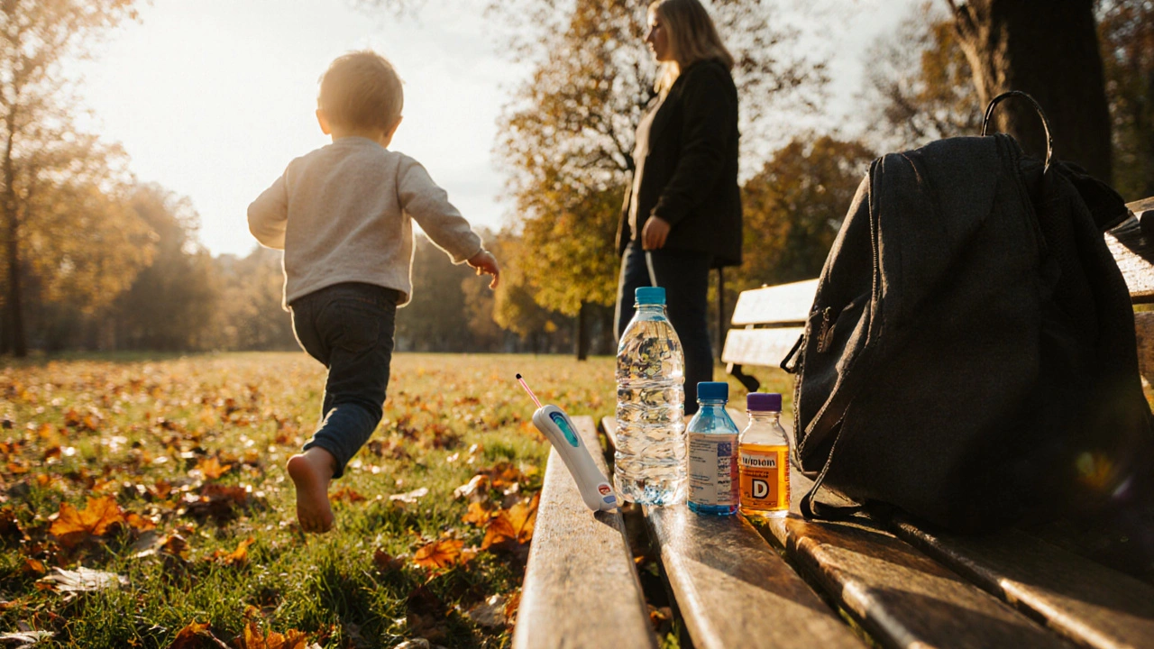 Dítě hraje venku na slunci s přírodními způsoby podpory imunity.