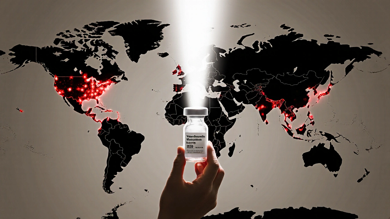 Globální mapa s vracejícími se viry a světlem očkování, které je odhání.
