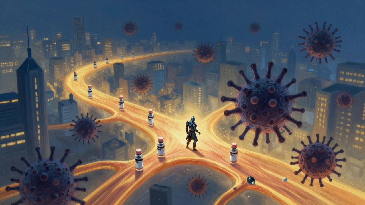 Abstraktní obrázek imunitního systému bojujícího proti pneumokokům.