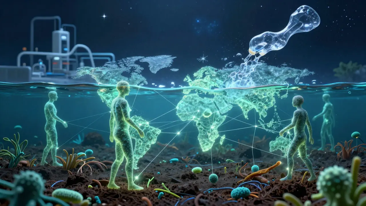 Mikroby propojující lidské tělo, životní prostředí a vesmír.