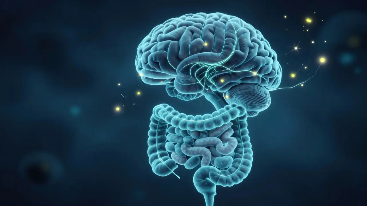 Propojení střev a mozku prostřednictvím chemických signálů, které ovlivňují náladu a spánek.