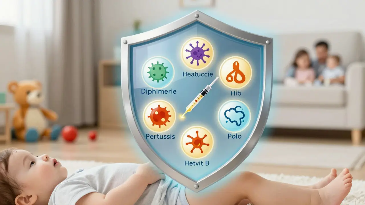 Protective shield blocking six diseases after Hexavaccine injection