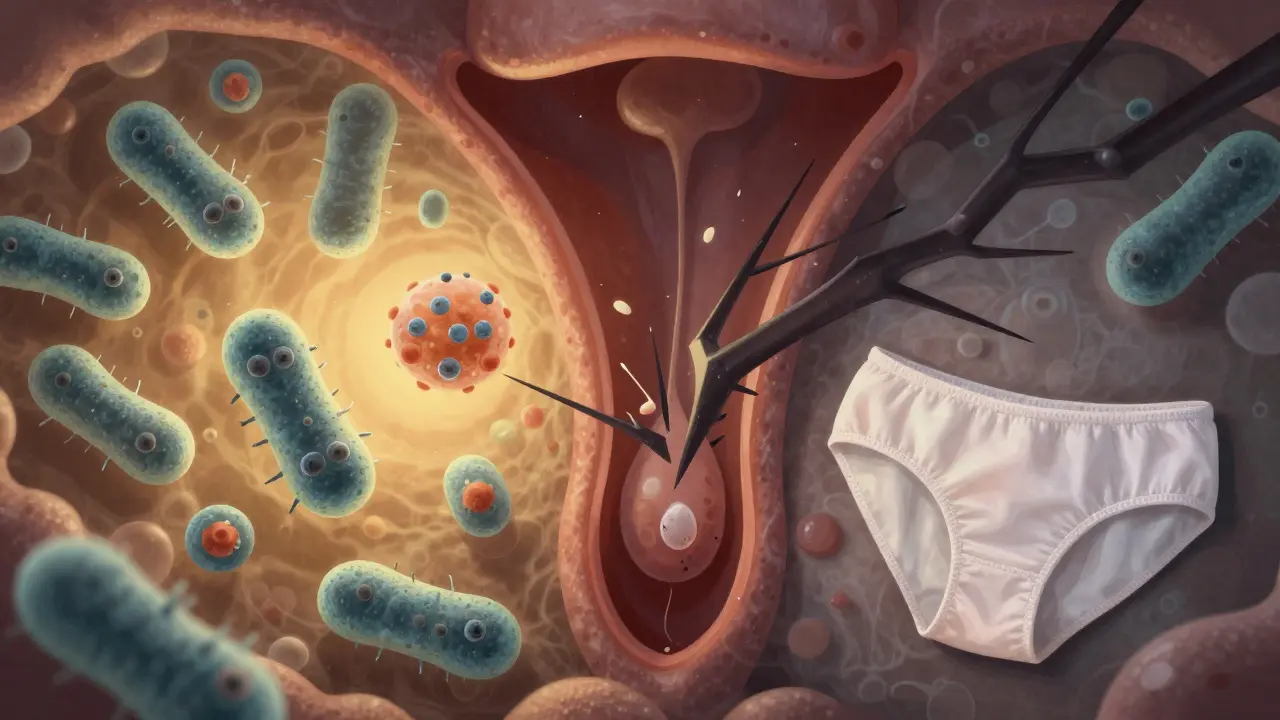 Vnitřní ekosystém pochvy s přirozeně rovnovážnými bakteriemi a podrážděním z chemikálií.