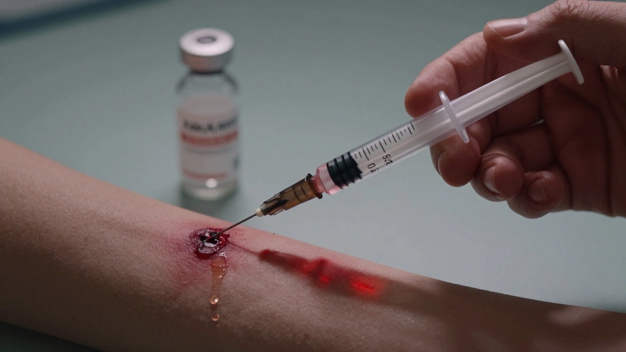 Záchranná injekce imunoglobulinu po kousnutí psa, spolu s přípravou vakcíny.