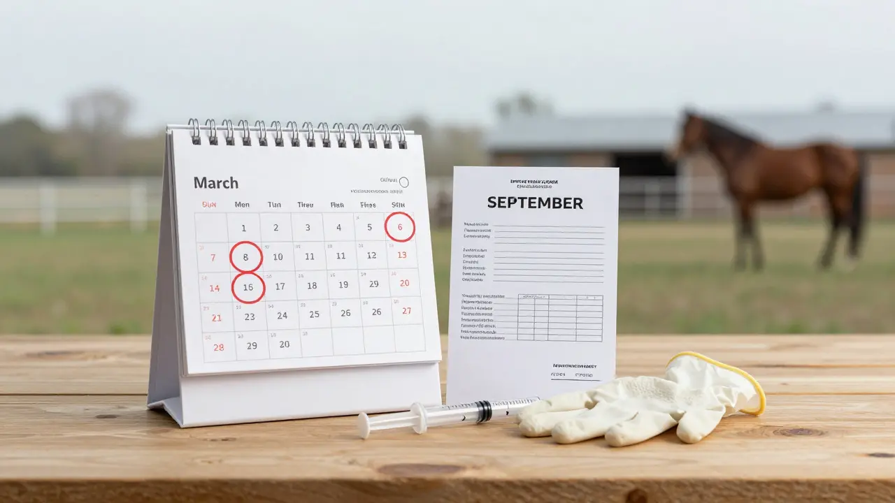 Očkovací průkaz a kalendář s důležitými daty pro ochranu koně.