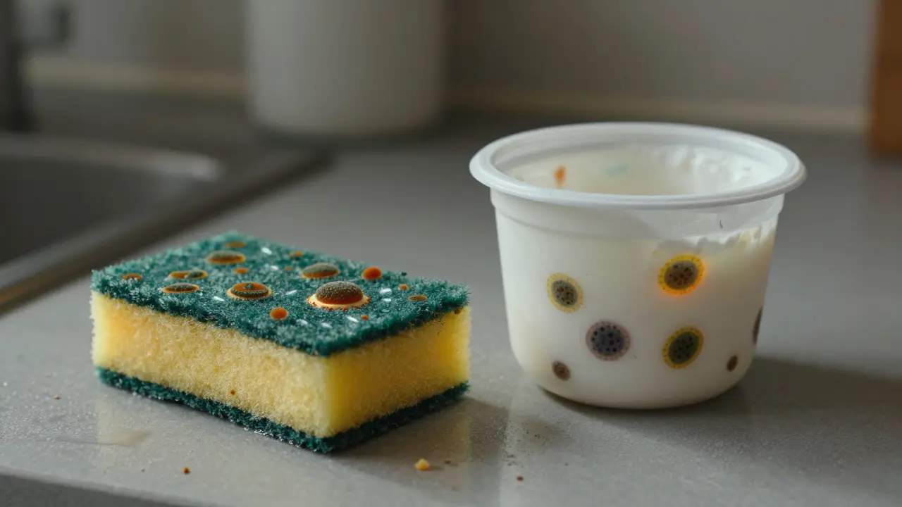 Bakterie rostou na mokré houbě, ale ne v chladničce.