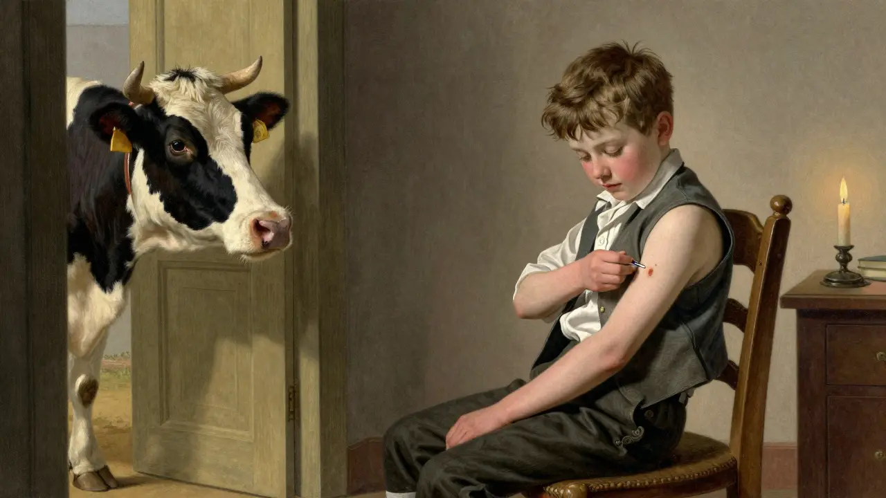 Lékař Edward Jenner podává první očkování proti neštovicím 8letému chlapci v roce 1796.