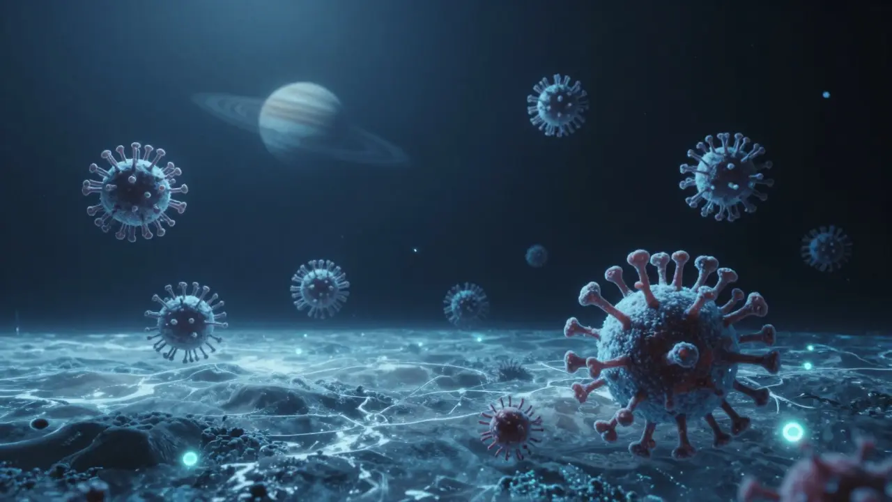 Pod ledovou kůrou Europy plavou tajemné molekulární tvary v oceánu.