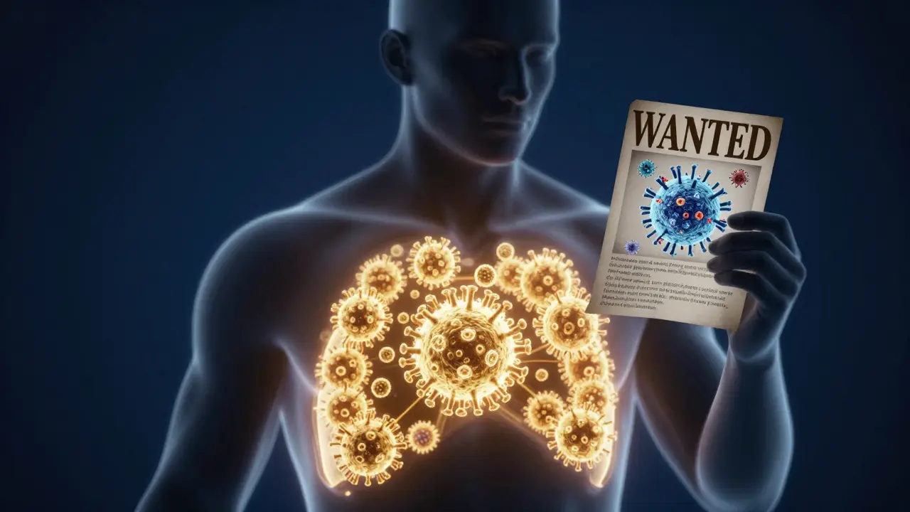 Konceptuální zobrazení imunitního systému, který se učí rozpoznat virus.