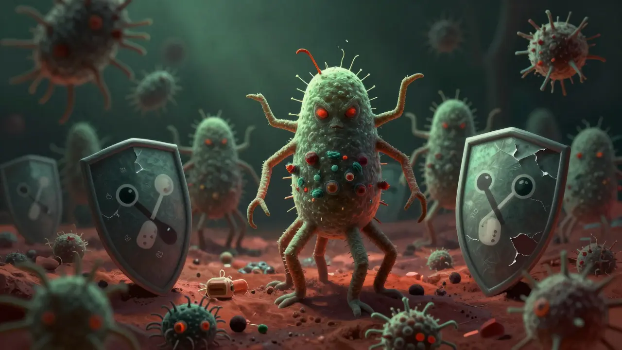 Konceptuální ilustrace rezistence bakterií na antibiotika