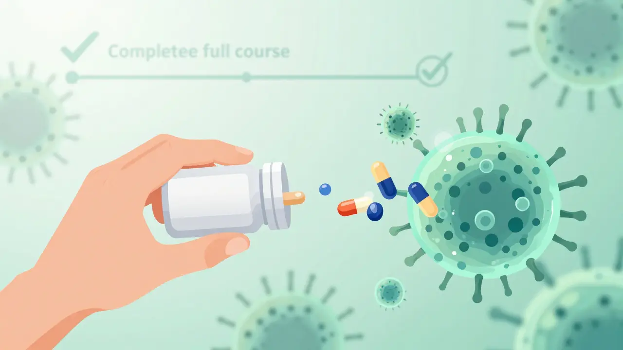 Konceptuální umění ukazující účinek antibiotik na bakterie