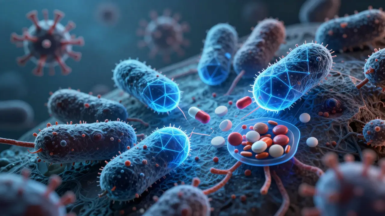 Konceptuální zobrazení rezistence bakterií na antibiotika