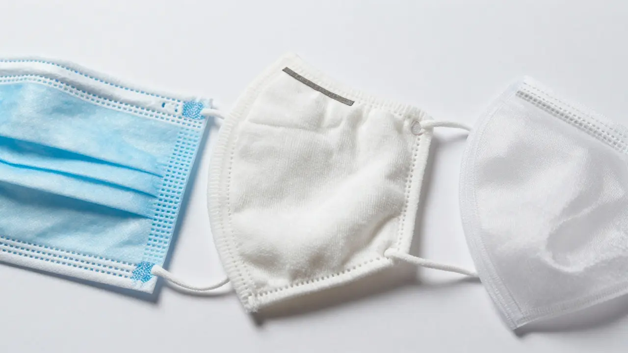 Close-up comparison of surgical, cotton, and silk face masks