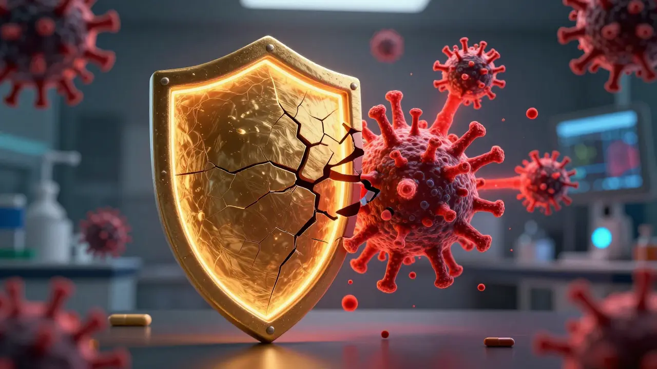 Konceptuální umění ukazující antibiotickou rezistenci a superbakterie