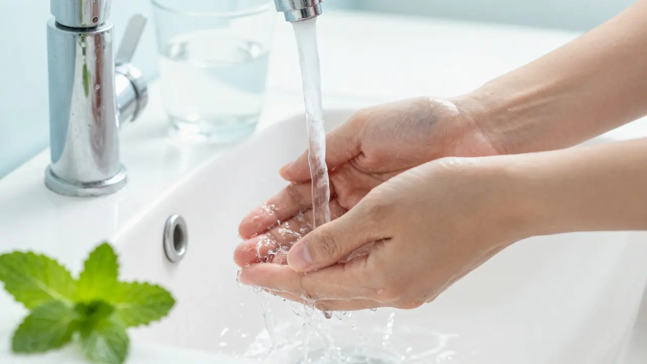 Ruce myté pod vodou jako symbol prevence a správné hygieny