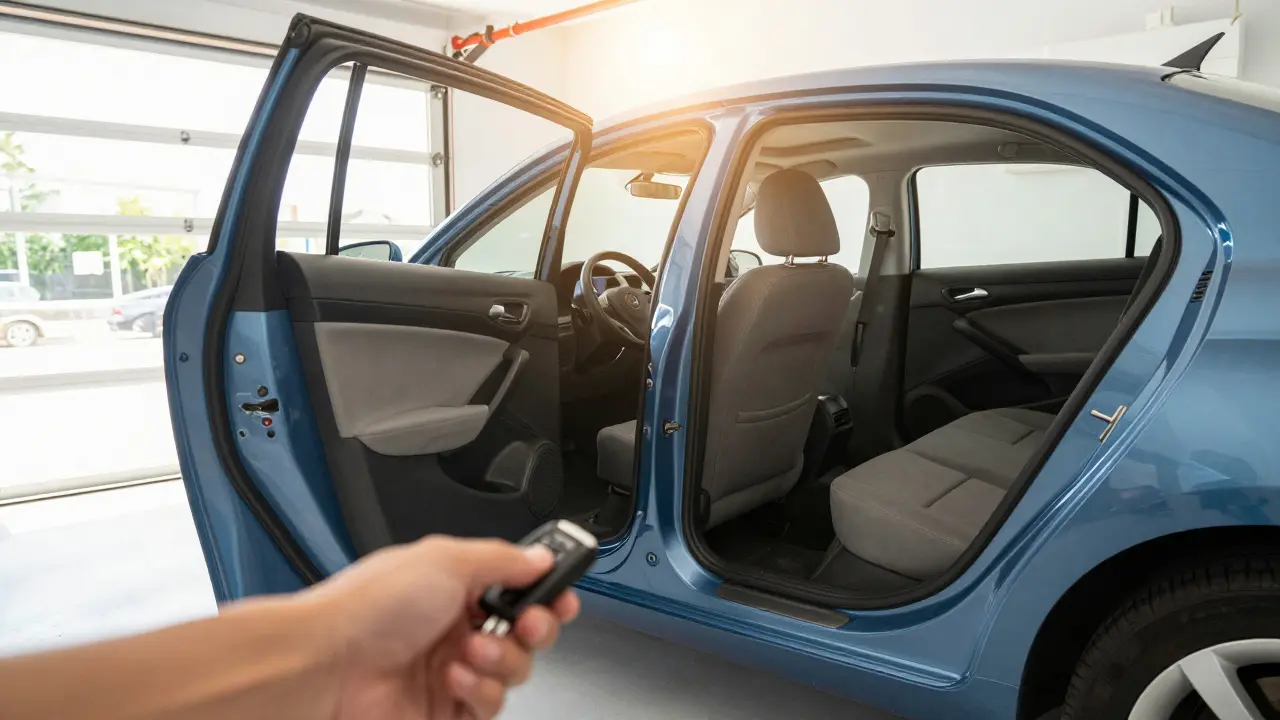Auto s otevřenými dveřmi větrající po čištění ozonem